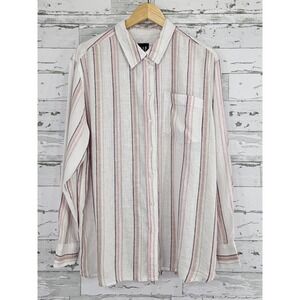 Gap Women Large Pink Striped Linen Blend Button Down Shirt Long Sleeve
